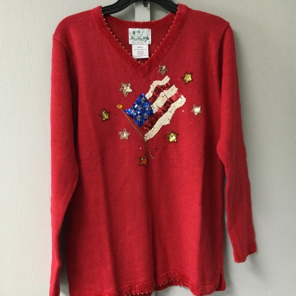 The Quacker Factory Size Small Patriotic red white and blue sweater oversize New - Picture 7 of 16